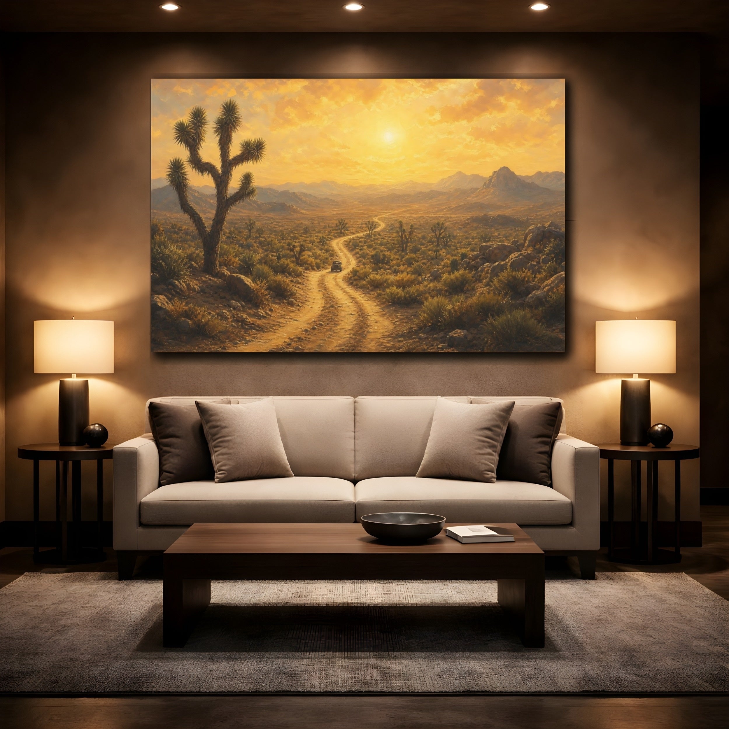 Mockup 2. Nature Desert Landscape Golden Desert shown as stretched canvas wall art