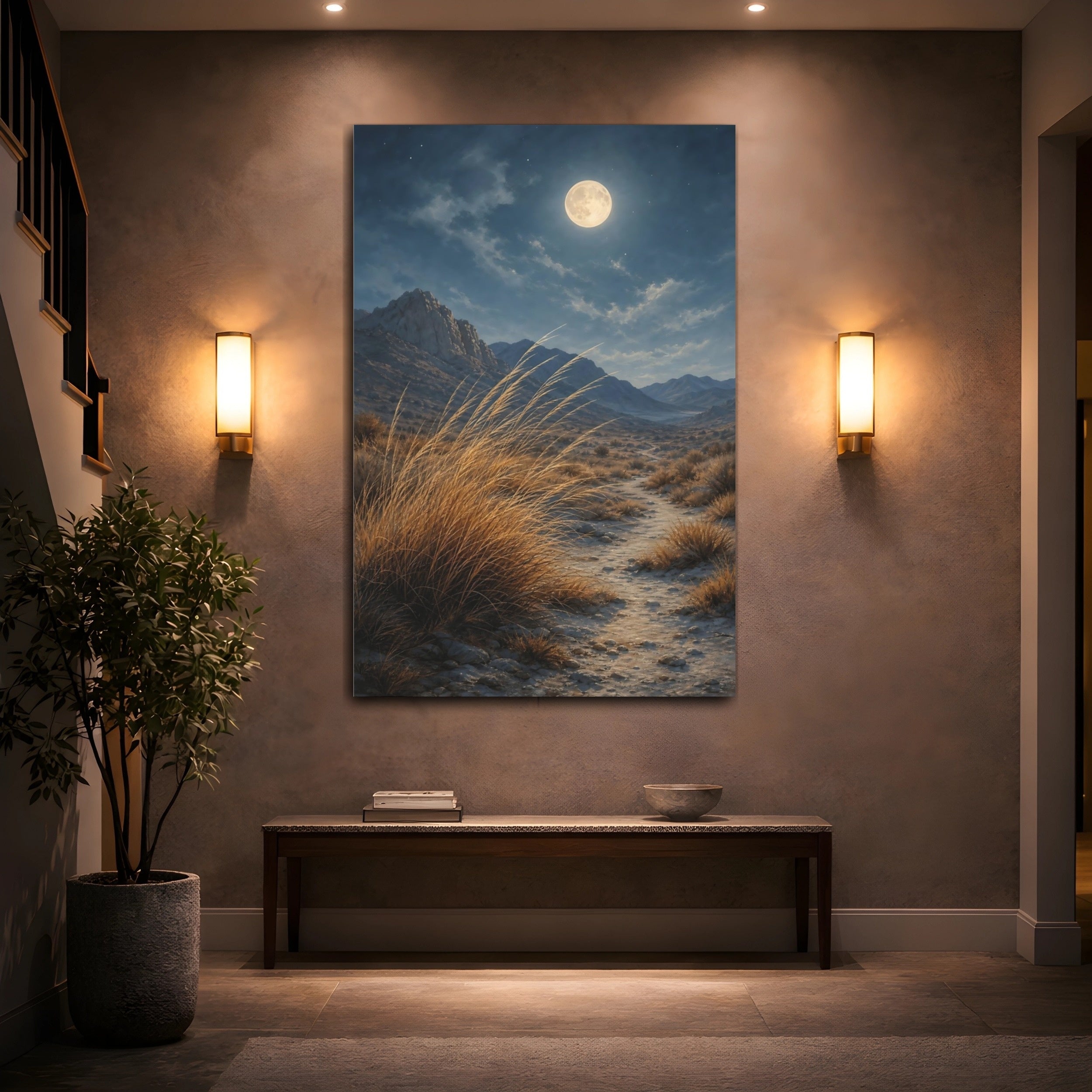 Mockup 2. Nature Desert Landscape Moonlit Desert shown as stretched canvas wall art