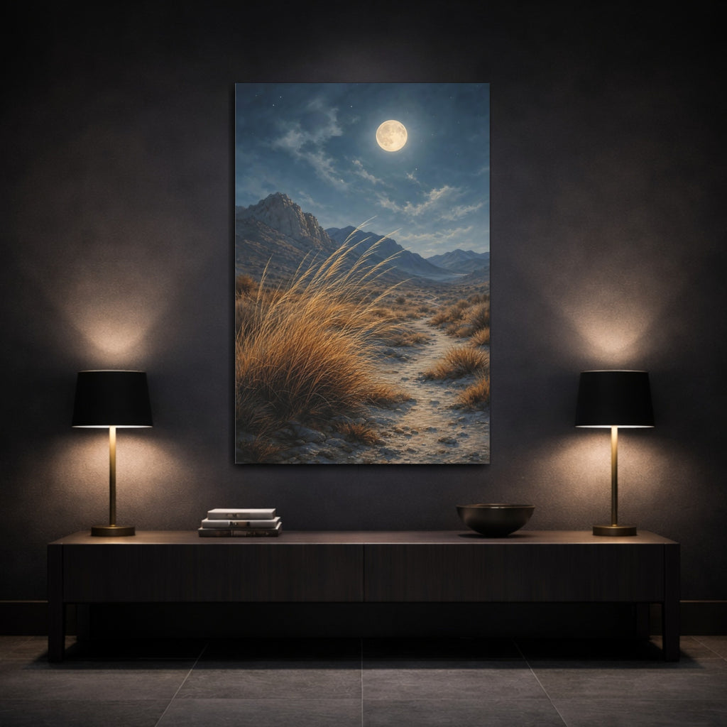 Mockup 3. Nature Desert Landscape Moonlit Desert shown as stretched canvas wall art
