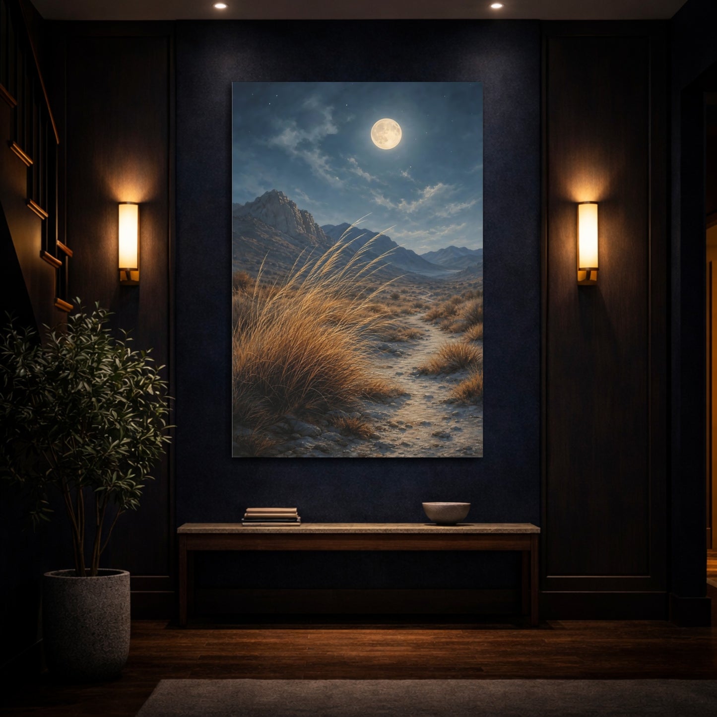 Mockup 4. Nature Desert Landscape Moonlit Desert shown as stretched canvas wall art