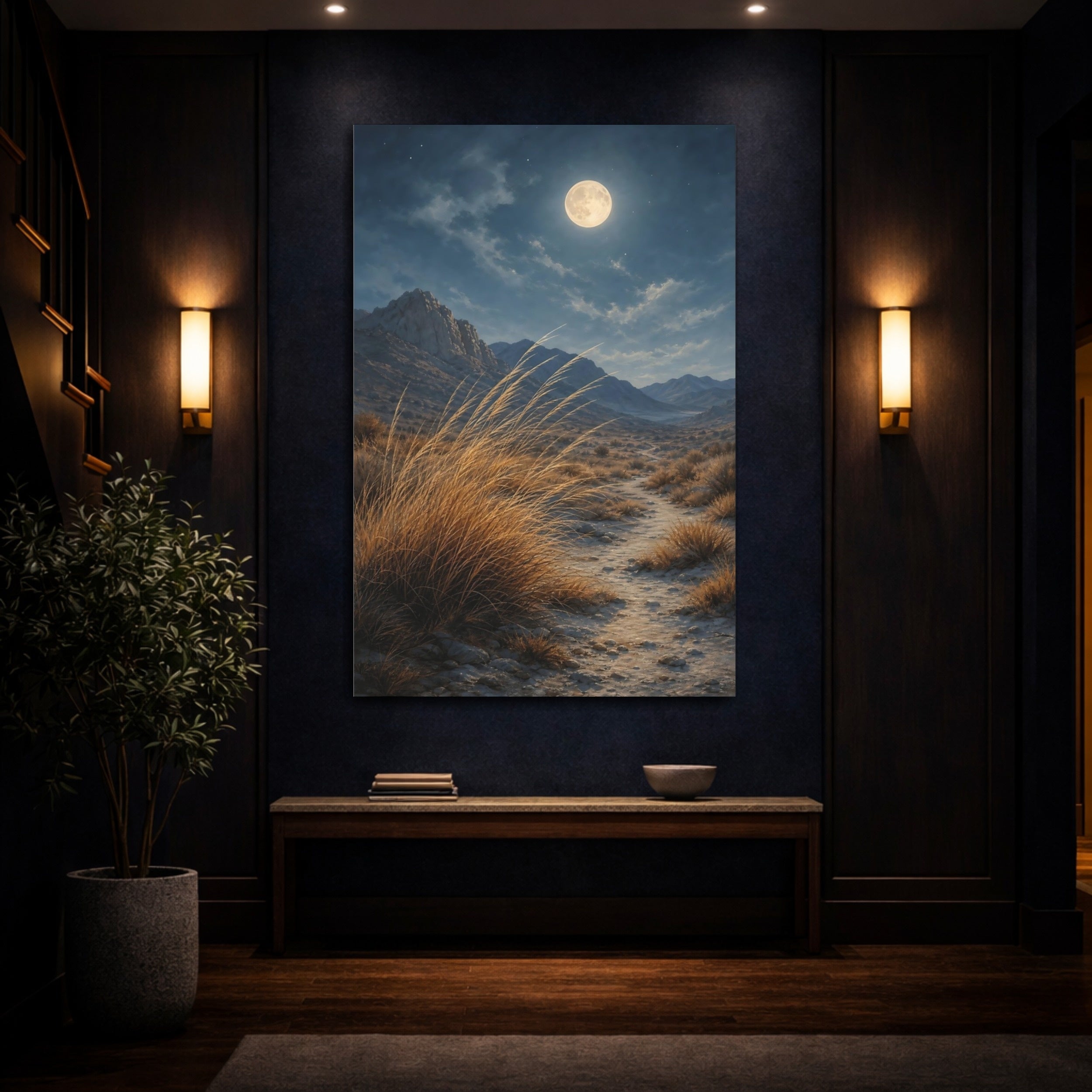 Mockup 4. Nature Desert Landscape Moonlit Desert shown as stretched canvas wall art