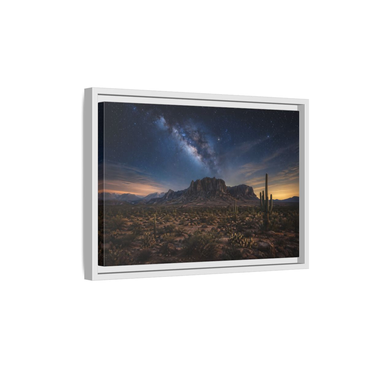 Side Mockup 4. Nature Desert Landscape Desert Night Sky shown as stretched canvas wall art