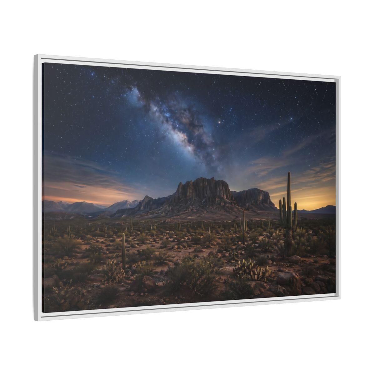 Side Mockup 7. Nature Desert Landscape Desert Night Sky shown as stretched canvas wall art