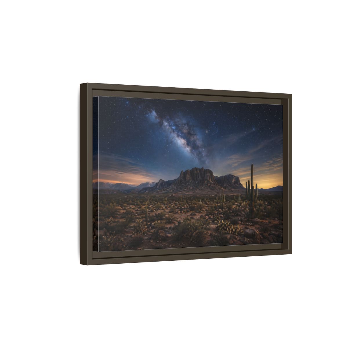 Side Mockup 5. Nature Desert Landscape Desert Night Sky shown as stretched canvas wall art