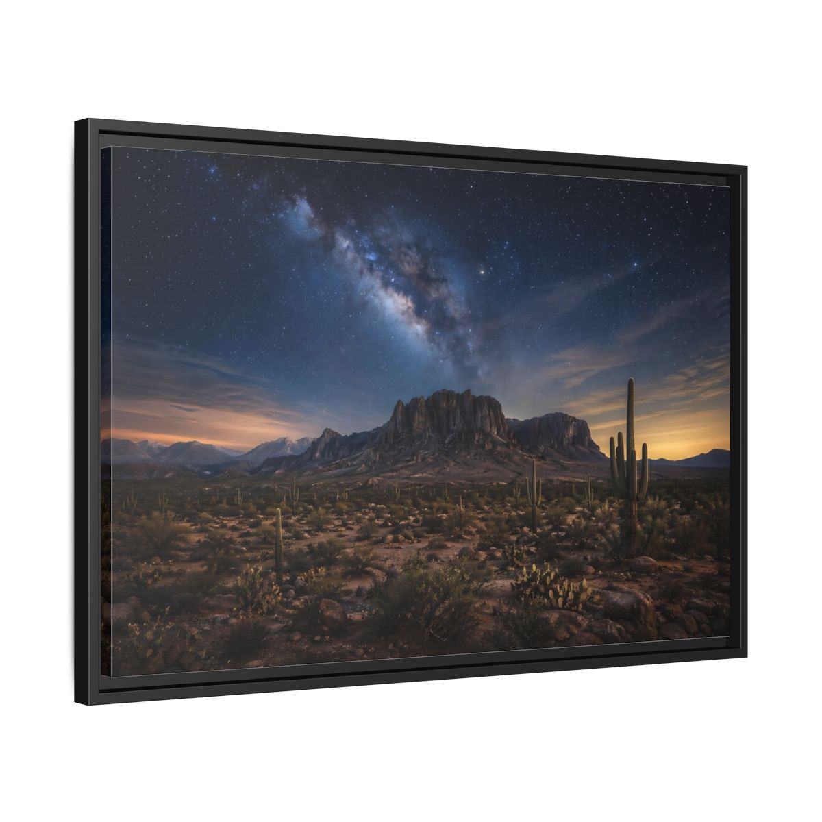 Side Mockup 14. Nature Desert Landscape Desert Night Sky shown as stretched canvas wall art