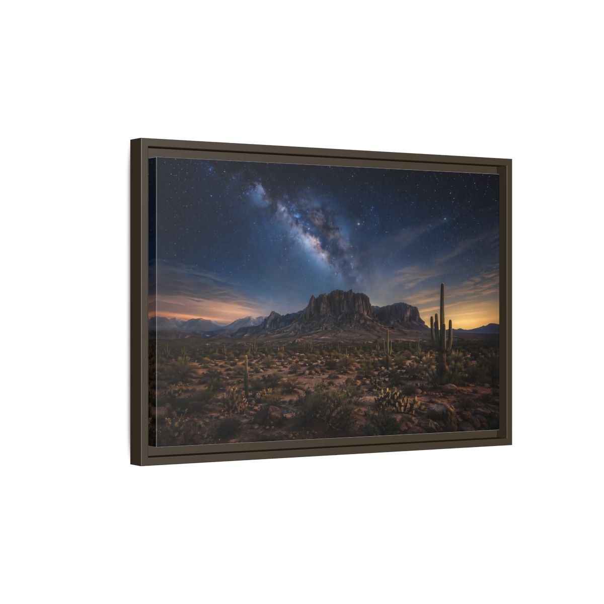 Side Mockup 2. Nature Desert Landscape Desert Night Sky shown as stretched canvas wall art