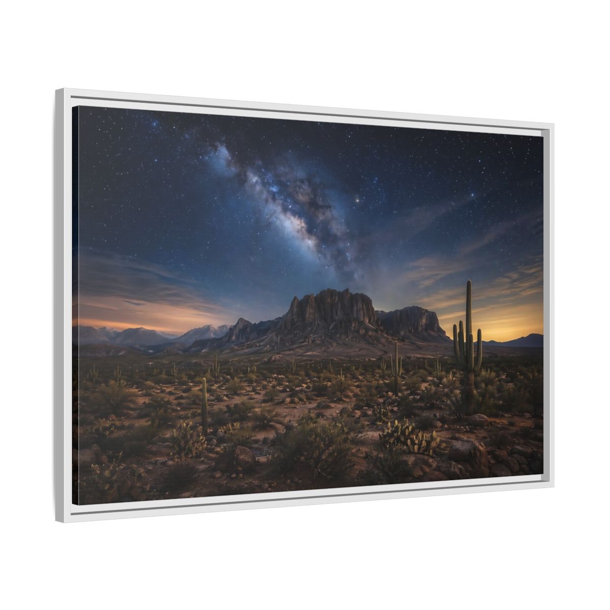 Side Mockup 9. Nature Desert Landscape Desert Night Sky shown as stretched canvas wall art