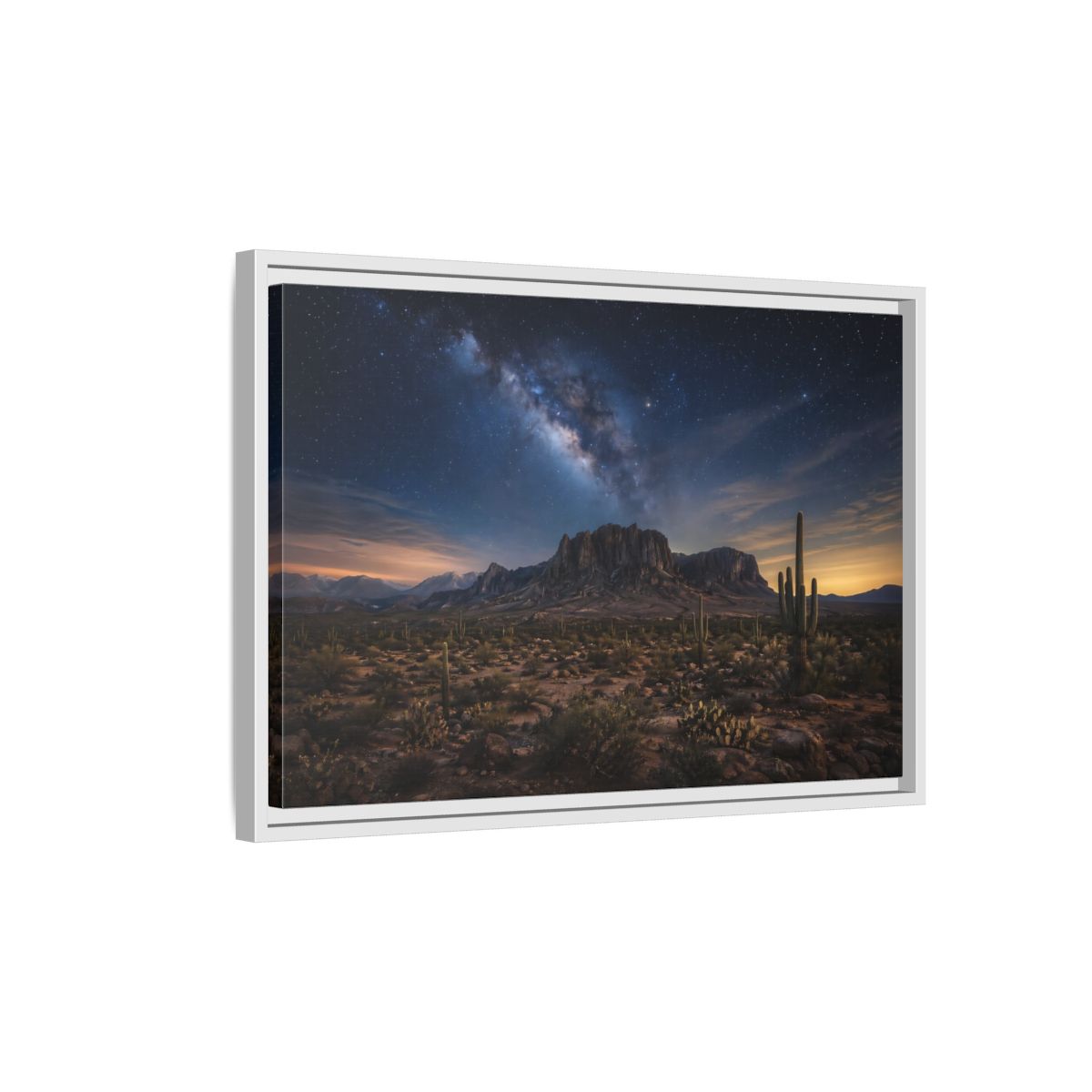 Side Mockup 1. Nature Desert Landscape Desert Night Sky shown as stretched canvas wall art