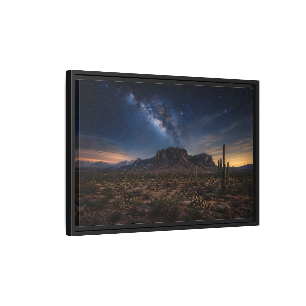 Side Mockup 3. Nature Desert Landscape Desert Night Sky shown as stretched canvas wall art