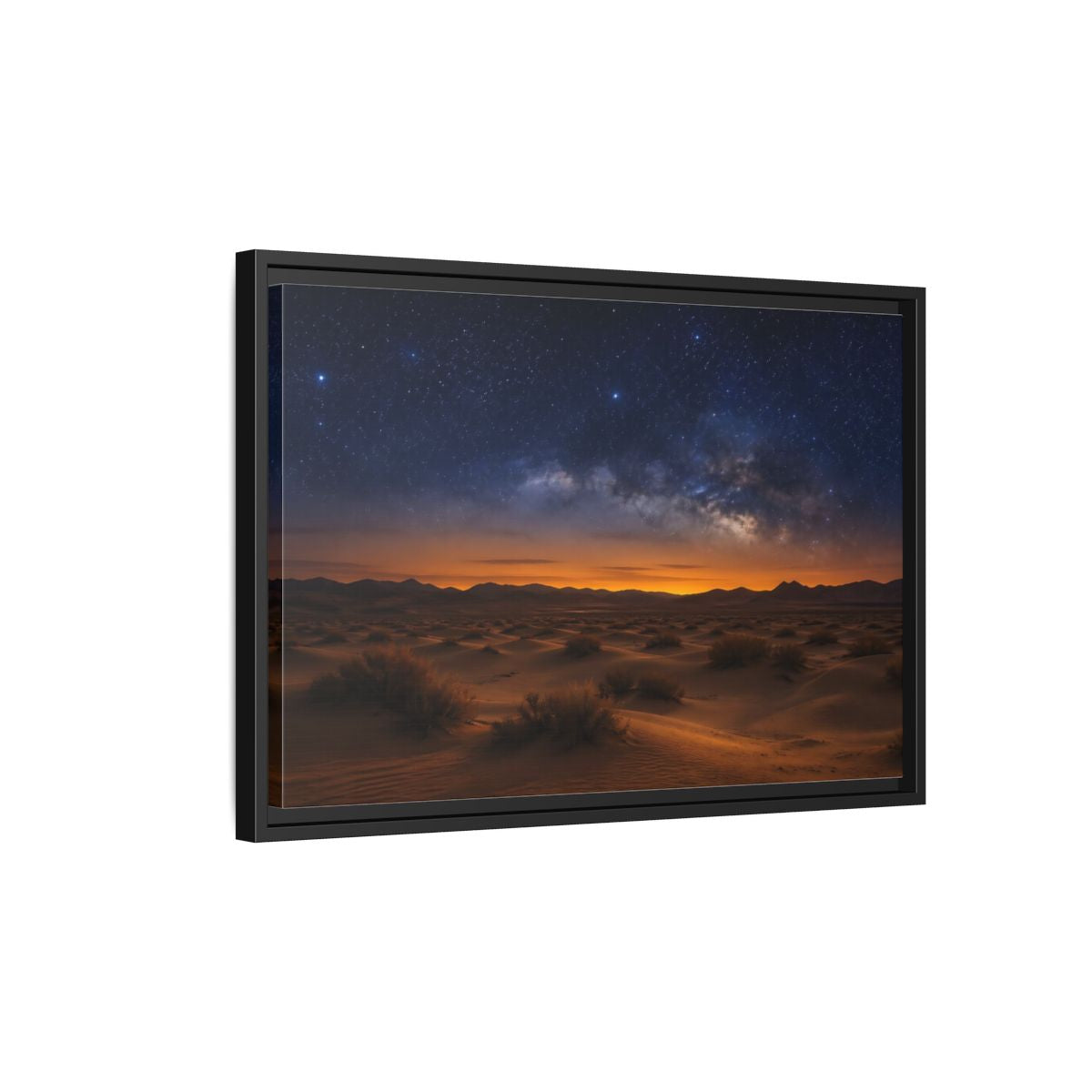 Side Mockup 3. Nature Desert Landscape Orange And Blue shown as stretched canvas wall art