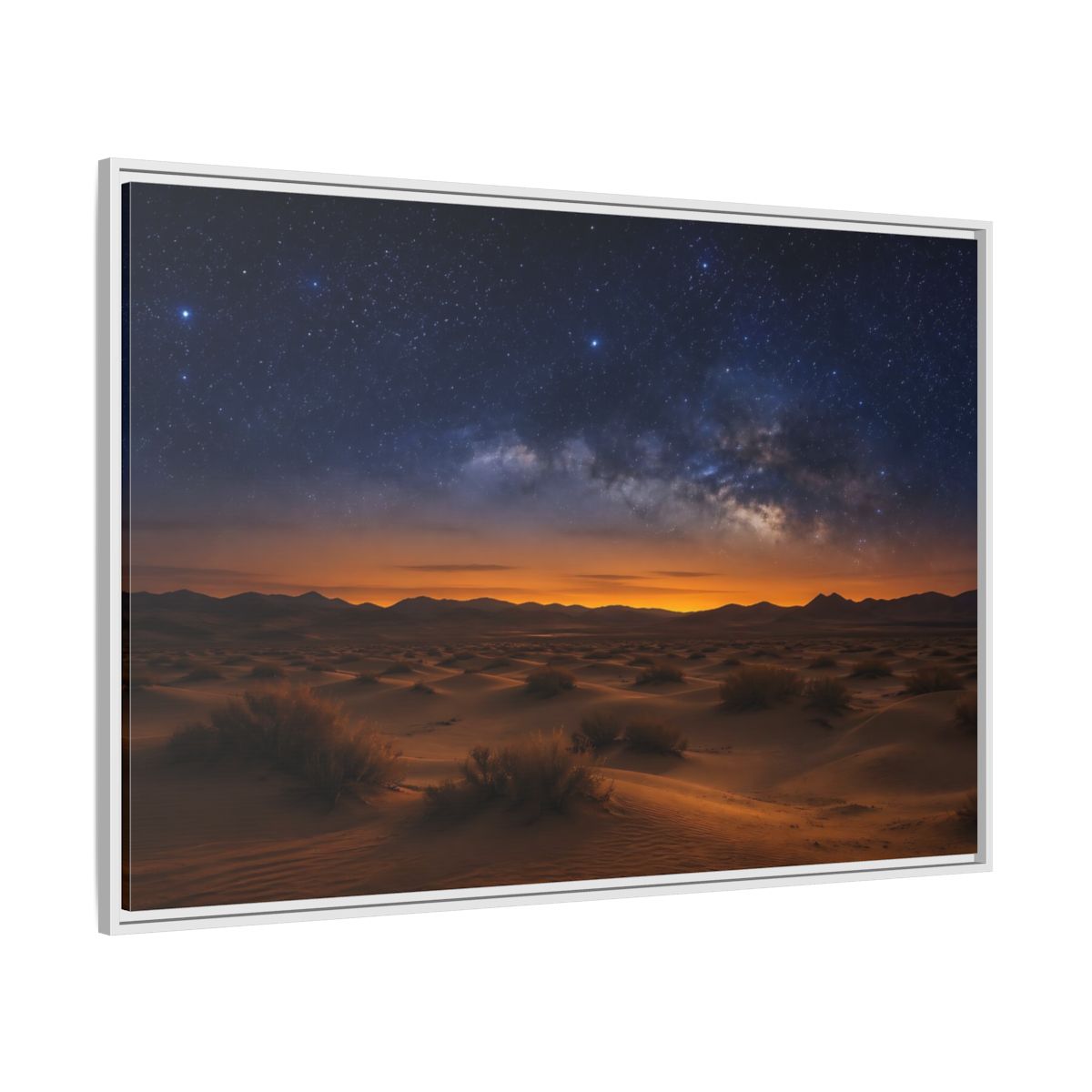 Side Mockup 7. Nature Desert Landscape Orange And Blue shown as stretched canvas wall art