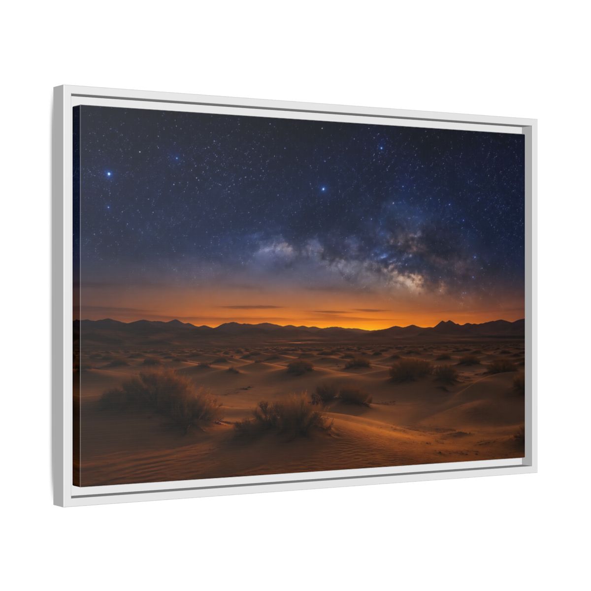 Side Mockup 10. Nature Desert Landscape Orange And Blue shown as stretched canvas wall art