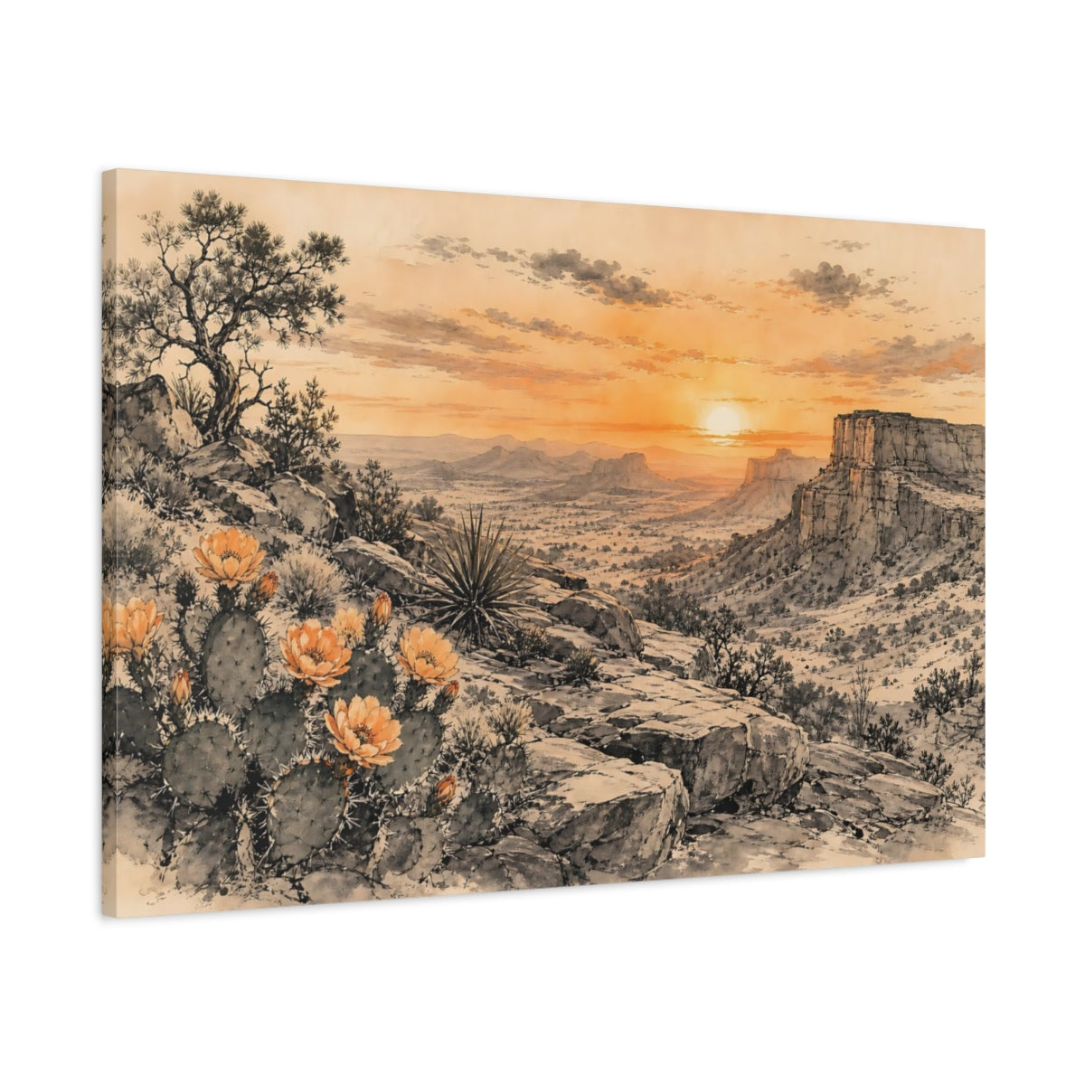 Main Mockup. Nature Desert Landscape Orange Desert Sunset shown as stretched canvas wall art