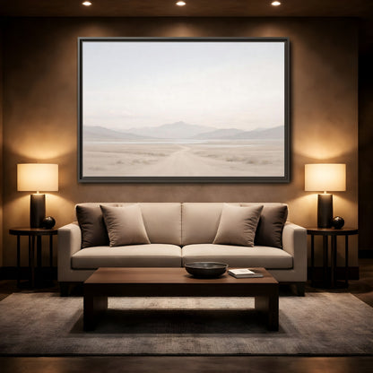 Mockup 2. Nature Desert Landscape Pale Desert Mountains shown as stretched canvas wall art