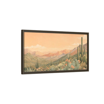 Main Mockup. Nature Desert Landscape Peach Green Desert shown as stretched canvas wall art