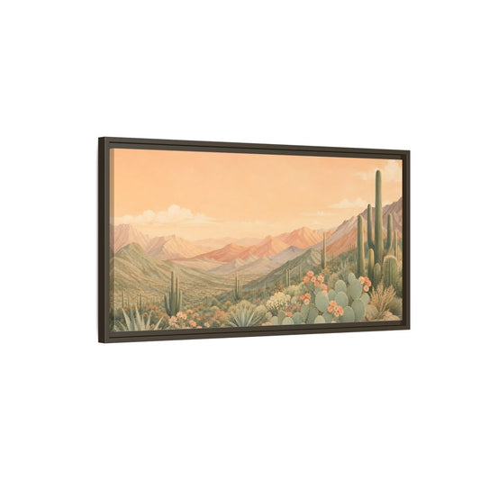 Main Mockup. Nature Desert Landscape Peach Green Desert shown as stretched canvas wall art