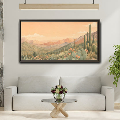Mockup 2. Nature Desert Landscape Peach Green Desert shown as stretched canvas wall art