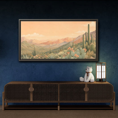 Mockup 4. Nature Desert Landscape Peach Green Desert shown as stretched canvas wall art
