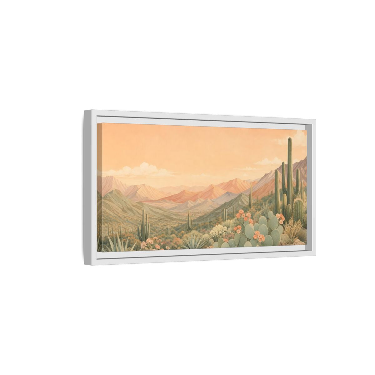 Side Mockup 6. Nature Desert Landscape Peach Green Desert shown as stretched canvas wall art