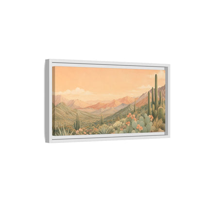 Side Mockup 6. Nature Desert Landscape Peach Green Desert shown as stretched canvas wall art