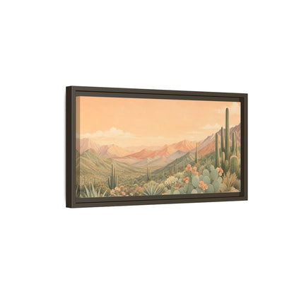 Side Mockup 7. Nature Desert Landscape Peach Green Desert shown as stretched canvas wall art