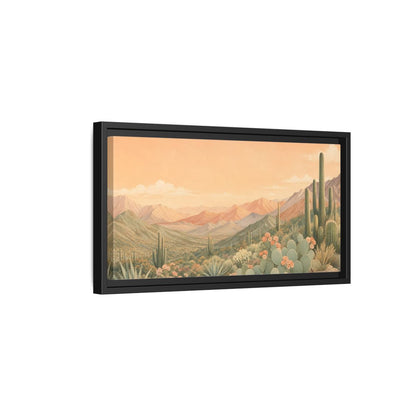 Side Mockup 8. Nature Desert Landscape Peach Green Desert shown as stretched canvas wall art