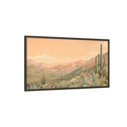 Side Mockup 4. Nature Desert Landscape Peach Green Desert shown as stretched canvas wall art