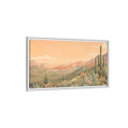 Side Mockup 1. Nature Desert Landscape Peach Green Desert shown as stretched canvas wall art