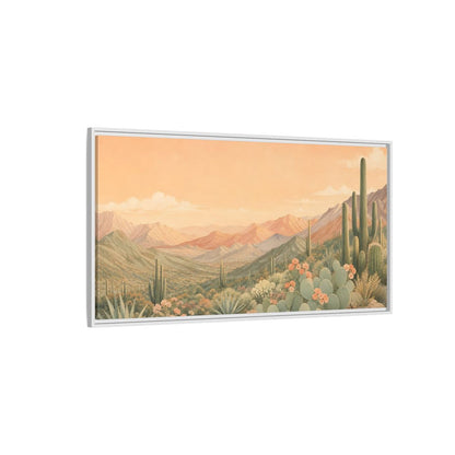 Side Mockup 3. Nature Desert Landscape Peach Green Desert shown as stretched canvas wall art