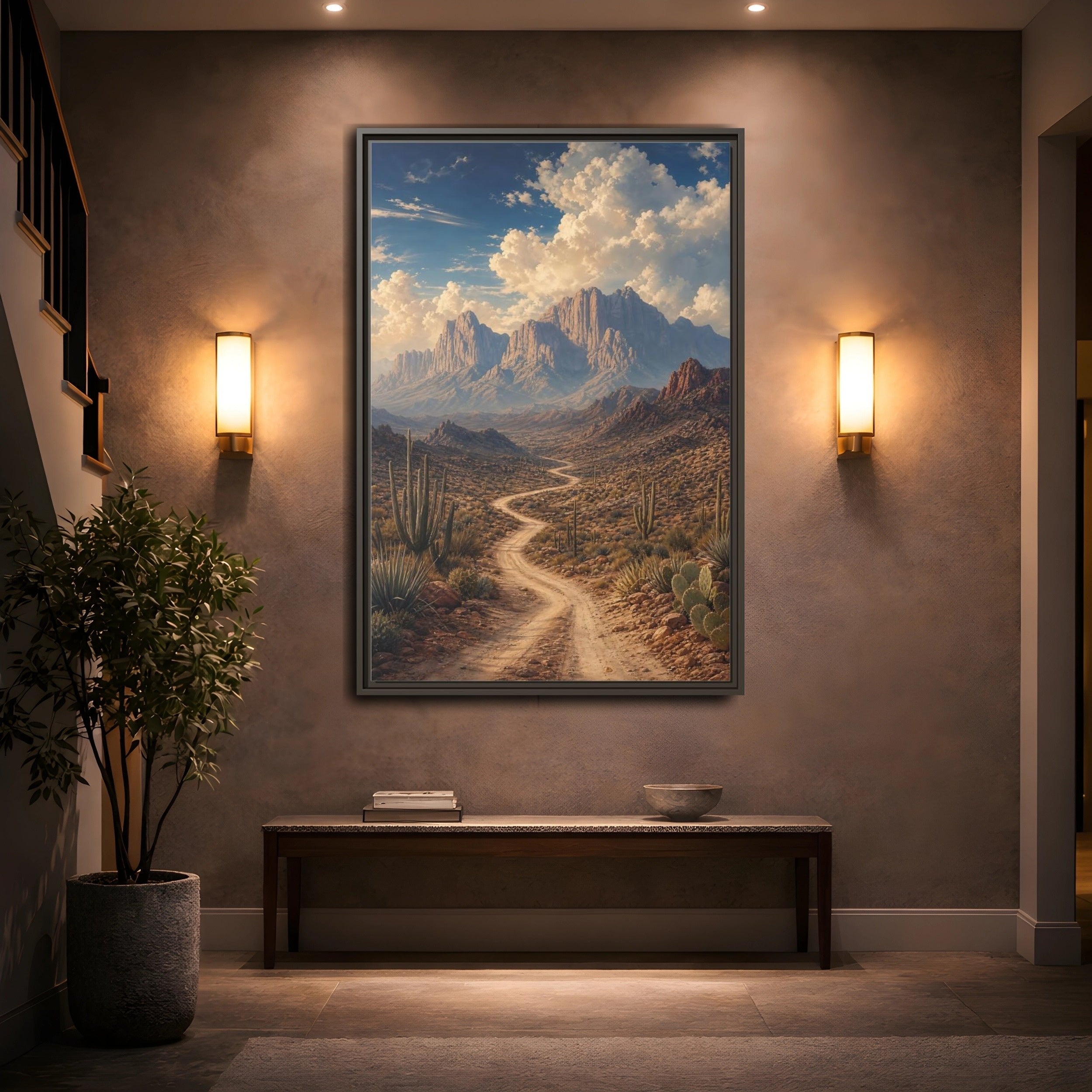 Mockup 2. Nature Desert Landscape Southwestern Desert shown as stretched canvas wall art