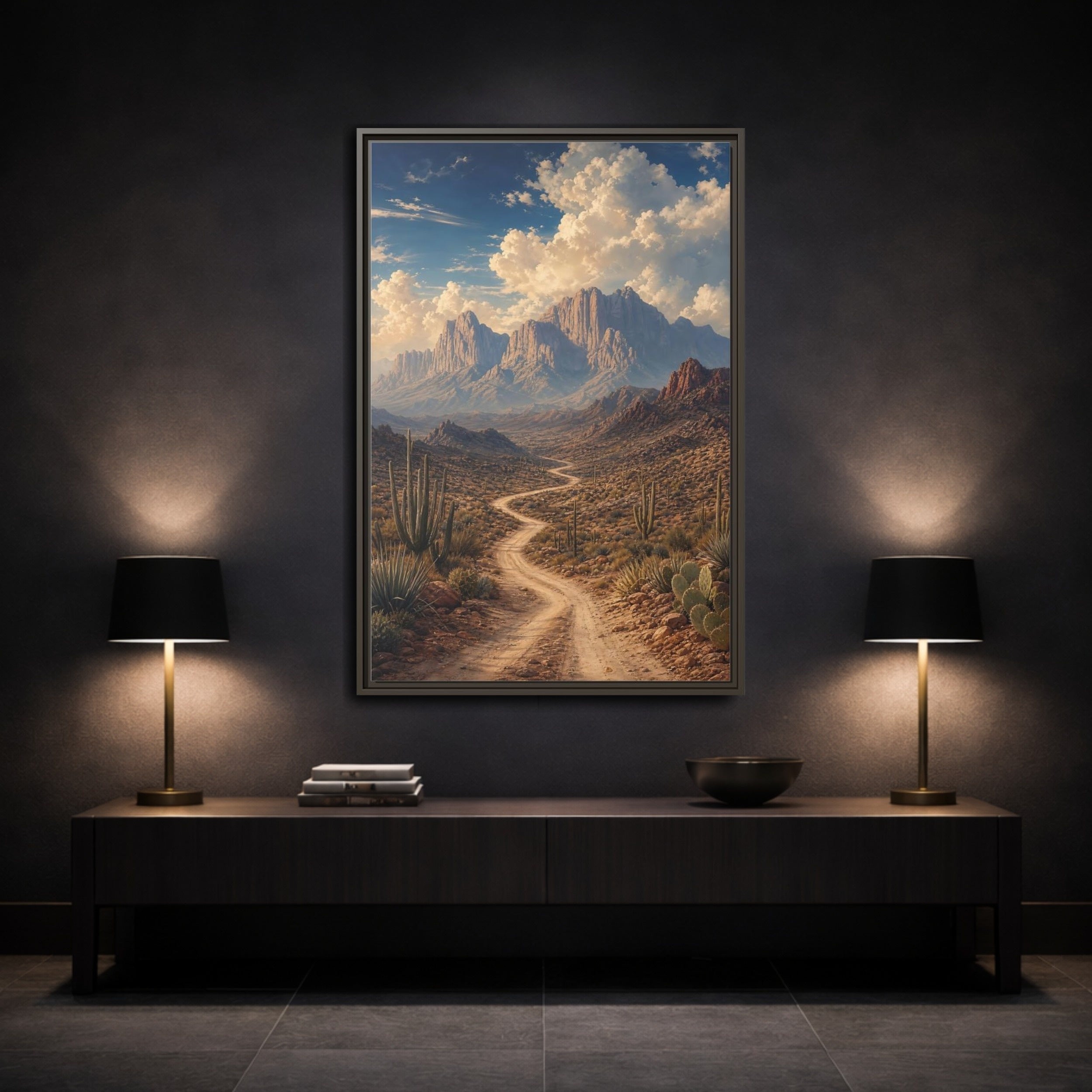 Mockup 3. Nature Desert Landscape Southwestern Desert shown as stretched canvas wall art