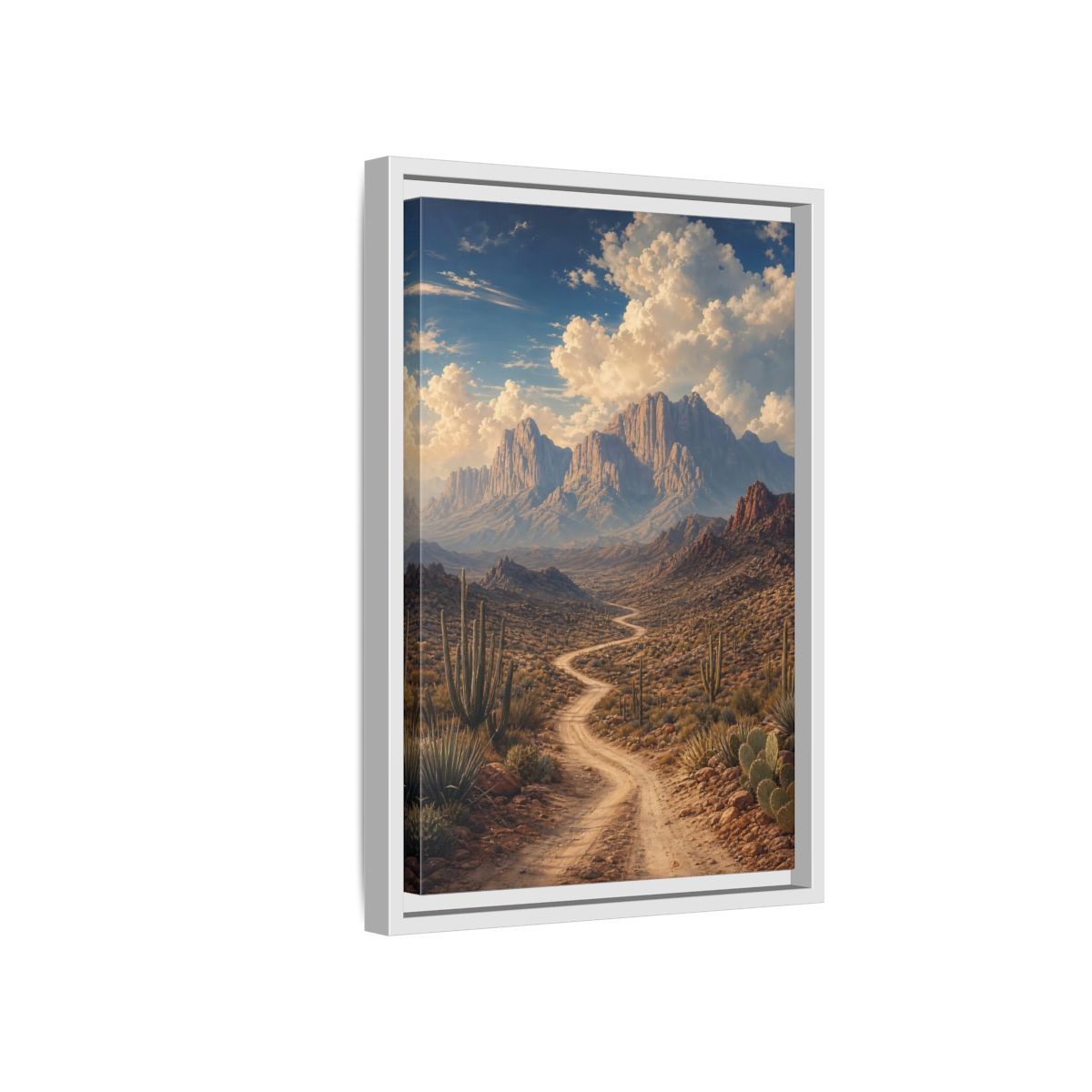 Nature Desert Landscape Southwestern Framed Canvas Wall Art - Realistic Living Room, Above Couch shown as canvas wall art