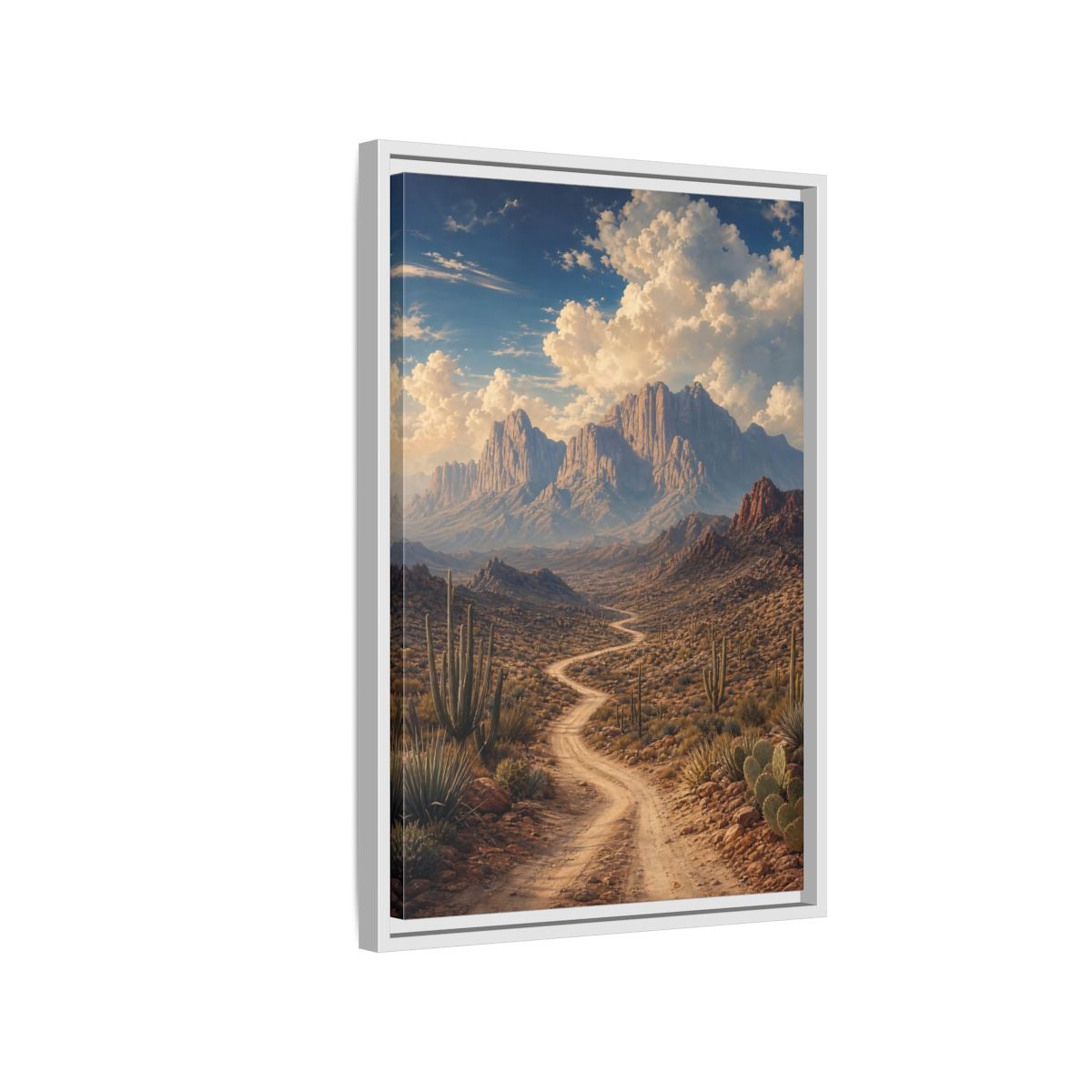 Nature Desert Landscape Southwestern Framed Canvas Wall Art - Realistic Living Room, Above Couch shown as canvas wall art