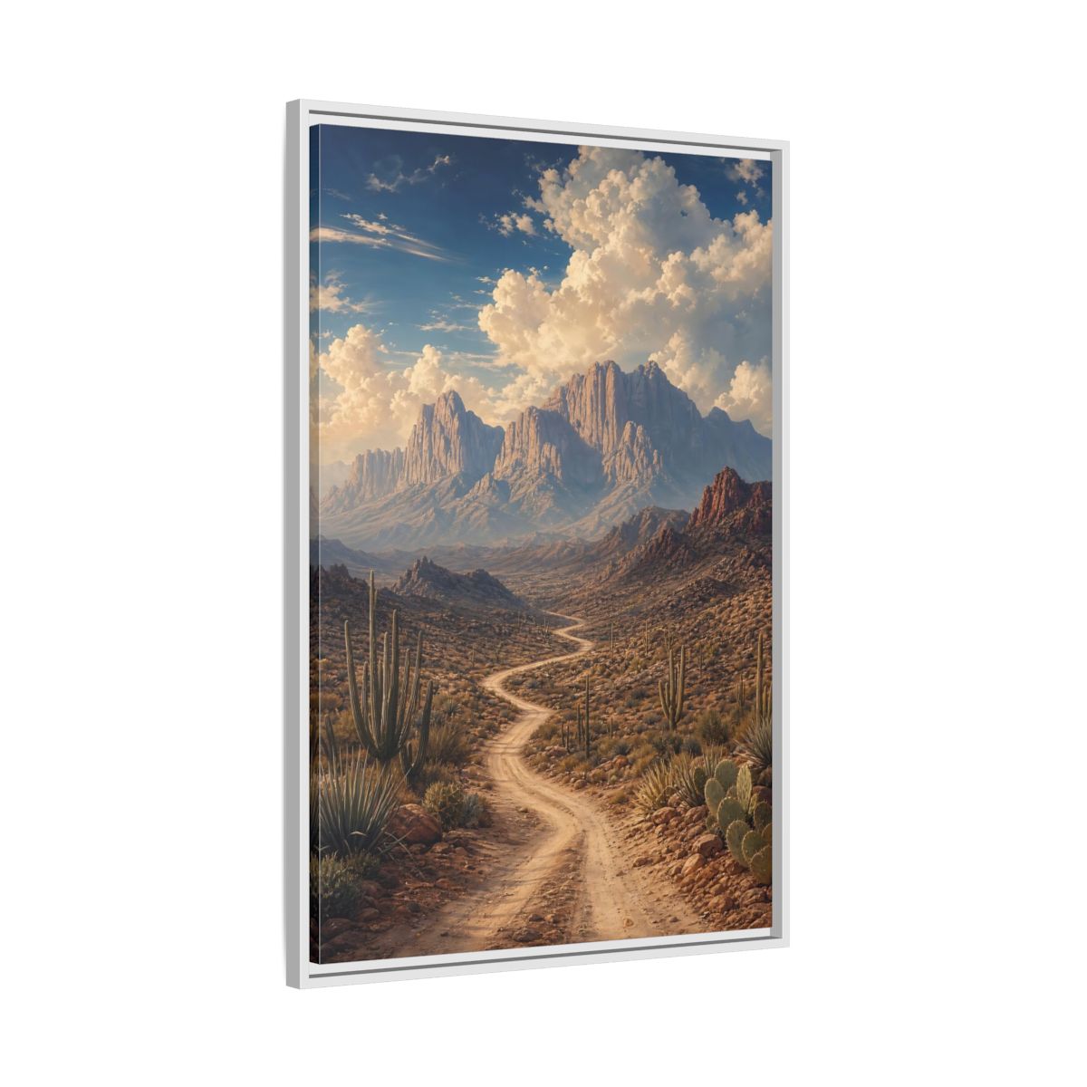 Nature Desert Landscape Southwestern Framed Canvas Wall Art - Realistic Living Room, Above Couch shown as canvas wall art
