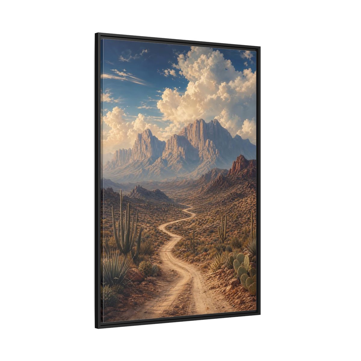 Nature Desert Landscape Southwestern Framed Canvas Wall Art - Realistic Living Room, Above Couch shown as canvas wall art