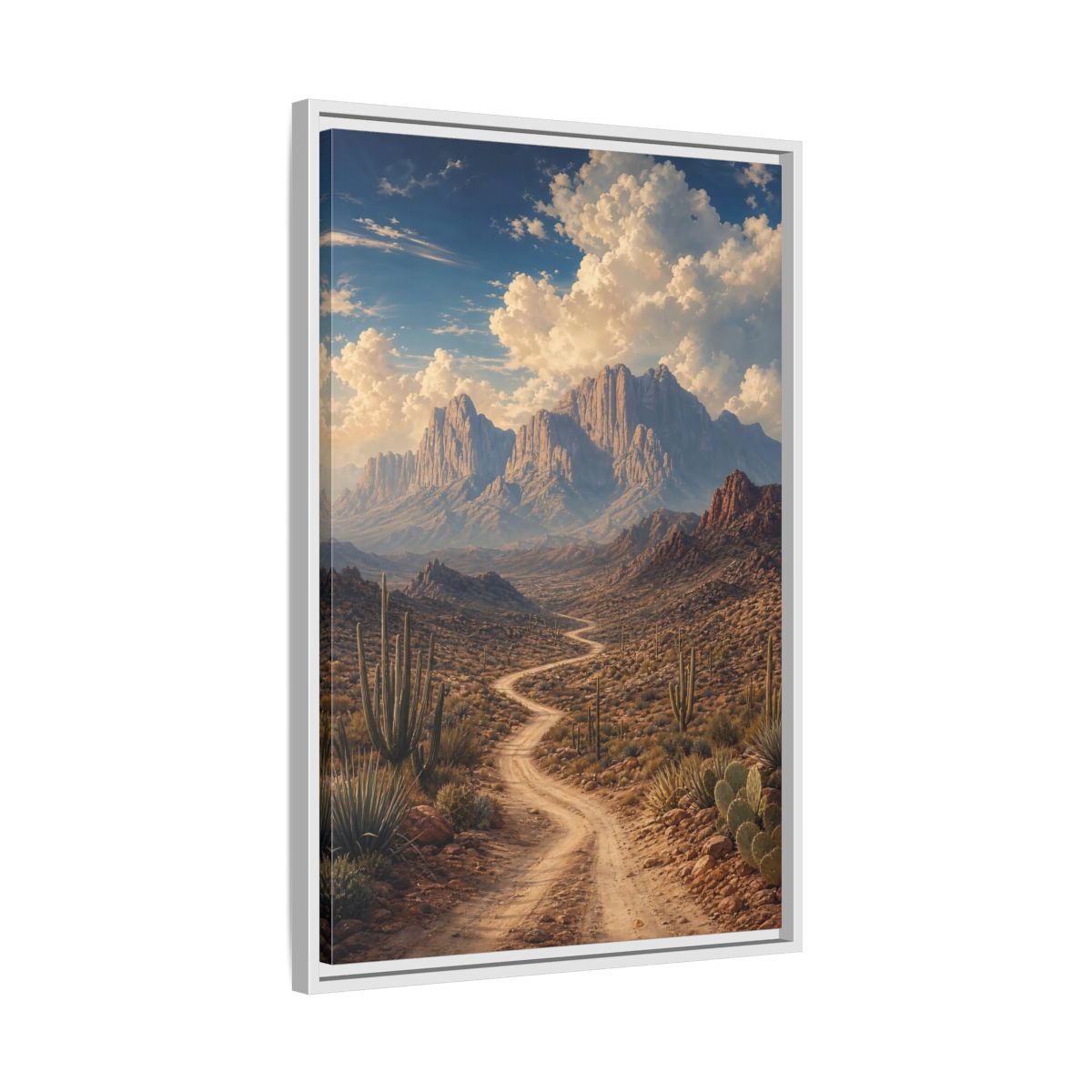 Nature Desert Landscape Southwestern Framed Canvas Wall Art - Realistic Living Room, Above Couch shown as canvas wall art