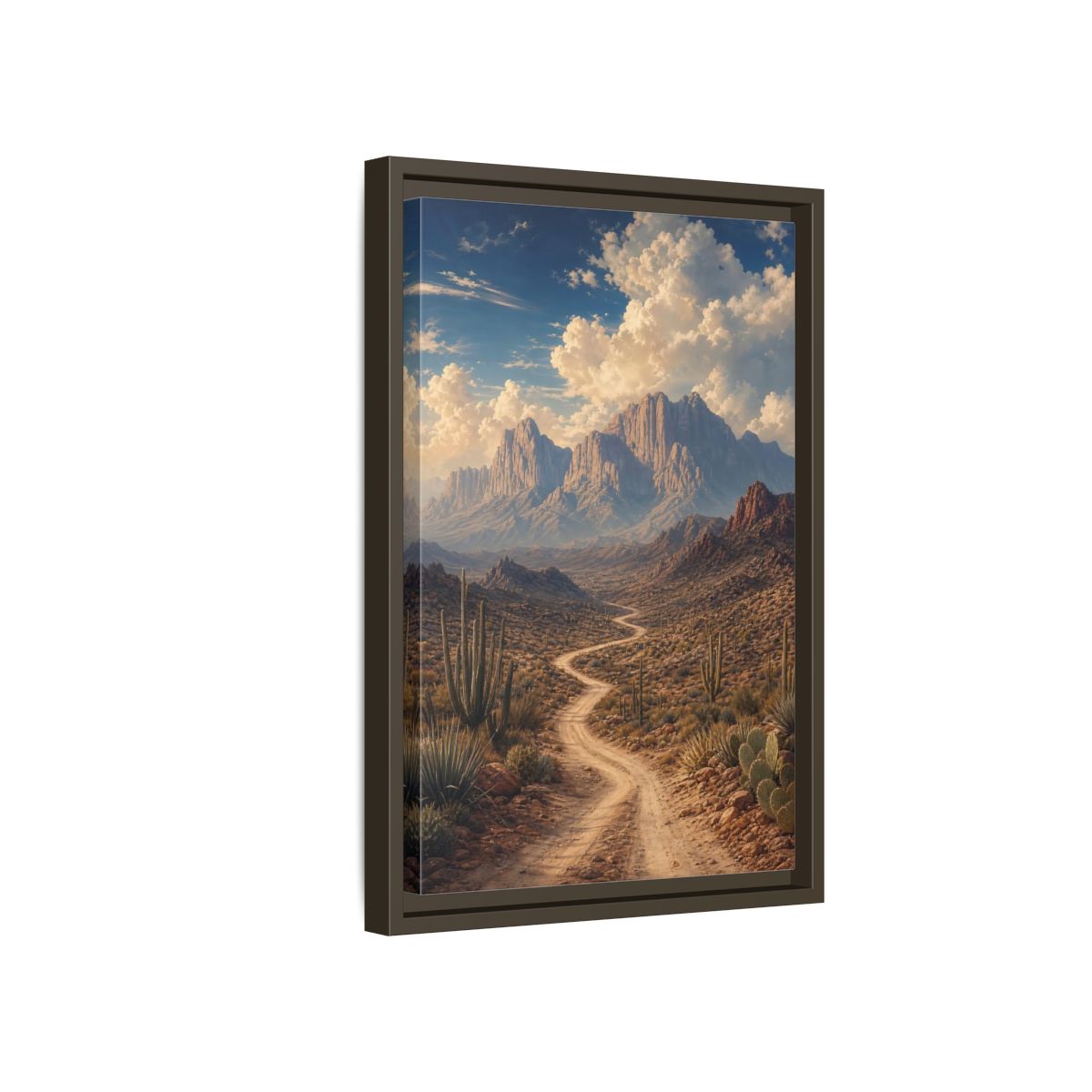 Nature Desert Landscape Southwestern Framed Canvas Wall Art - Realistic Living Room, Above Couch shown as canvas wall art