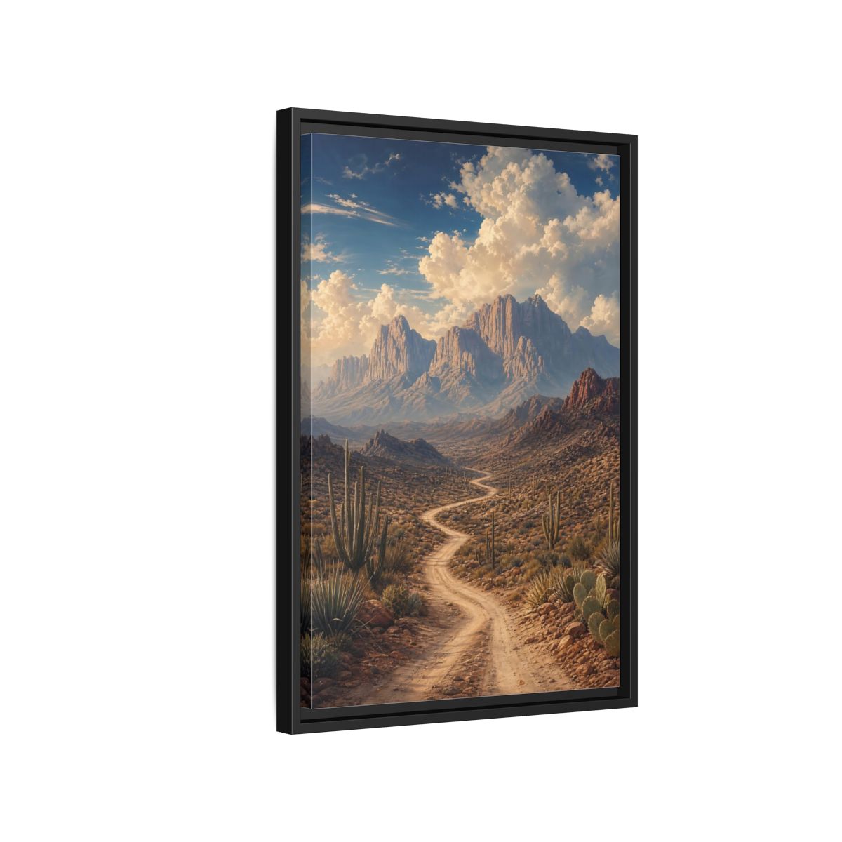 Nature Desert Landscape Southwestern Framed Canvas Wall Art - Realistic Living Room, Above Couch shown as canvas wall art