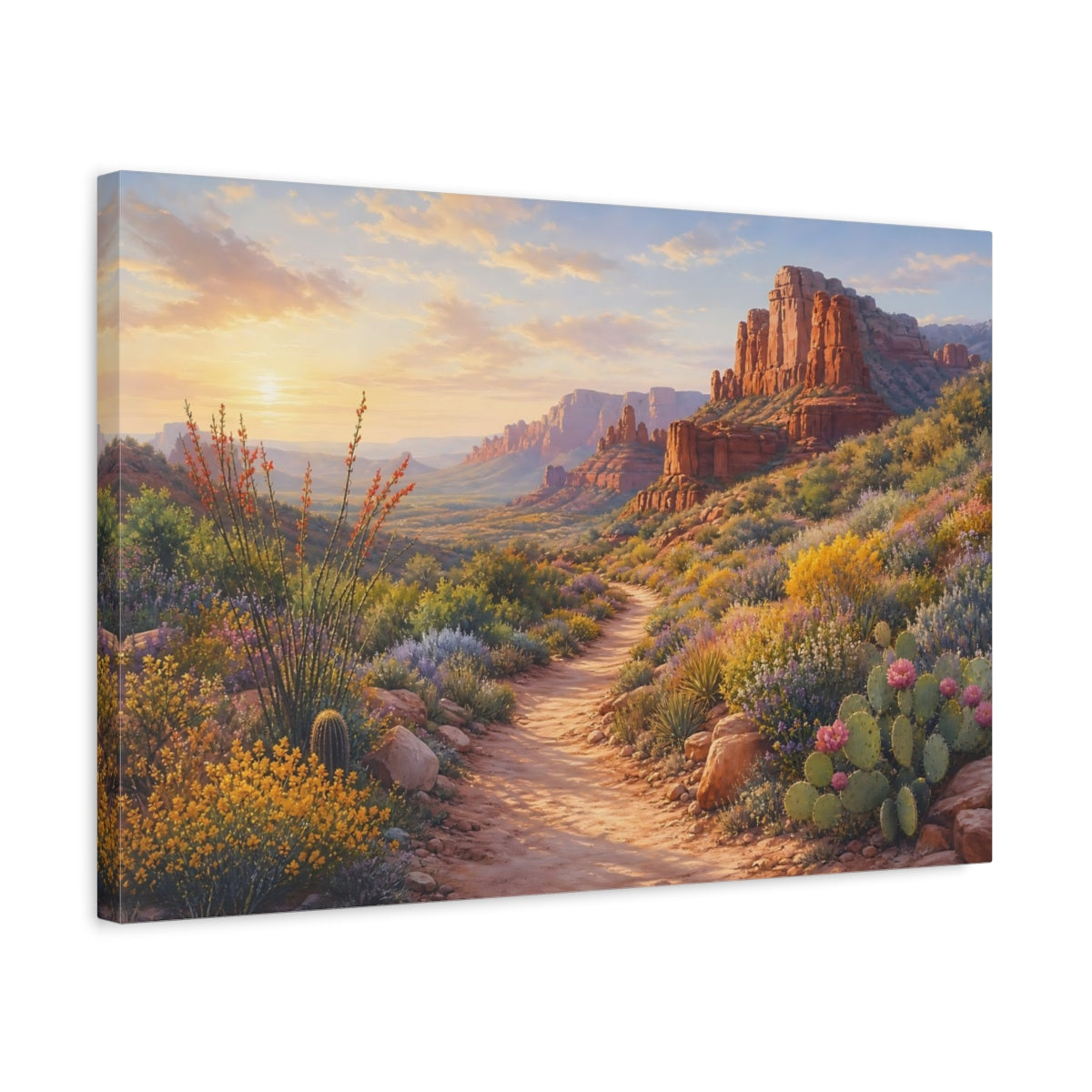 Side Mockup 3. Nature Desert Landscape Desert Sunset Colors shown as stretched canvas wall art