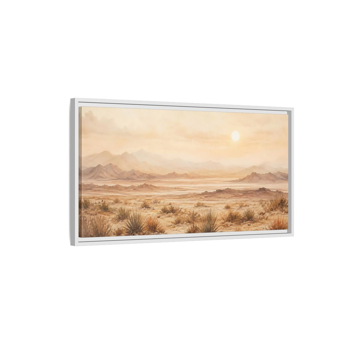 Side Mockup 1. Nature Desert Landscape Desert Sunset shown as stretched canvas wall art