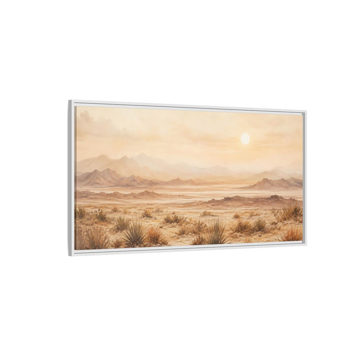 Side Mockup 3. Nature Desert Landscape Desert Sunset shown as stretched canvas wall art