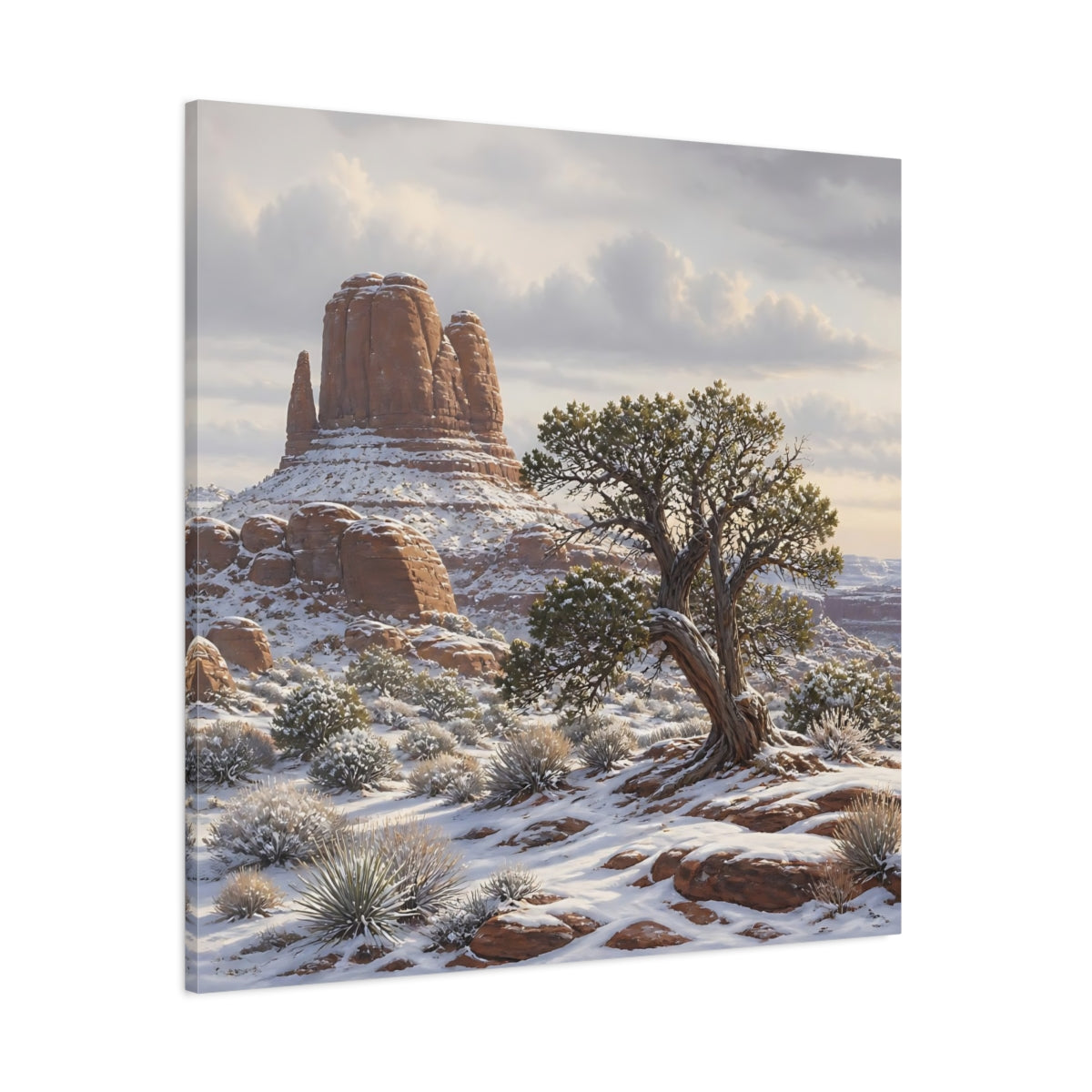 Side Mockup 1. Nature Desert Landscape Winter Desert Landscape shown as stretched canvas wall art