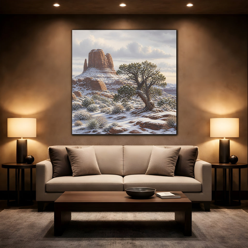 Mockup 2. Nature Desert Landscape Winter Desert Landscape shown as stretched canvas wall art