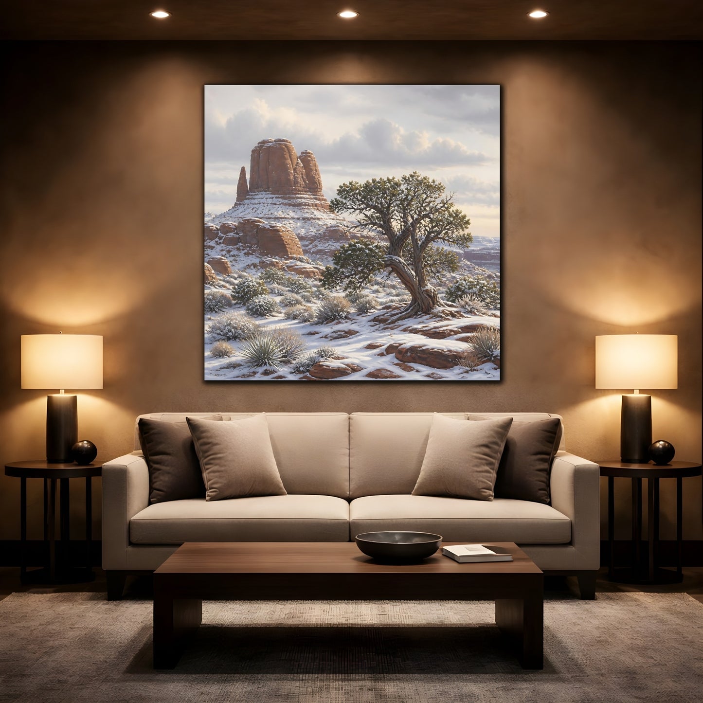 Mockup 2. Nature Desert Landscape Winter Desert Landscape shown as stretched canvas wall art