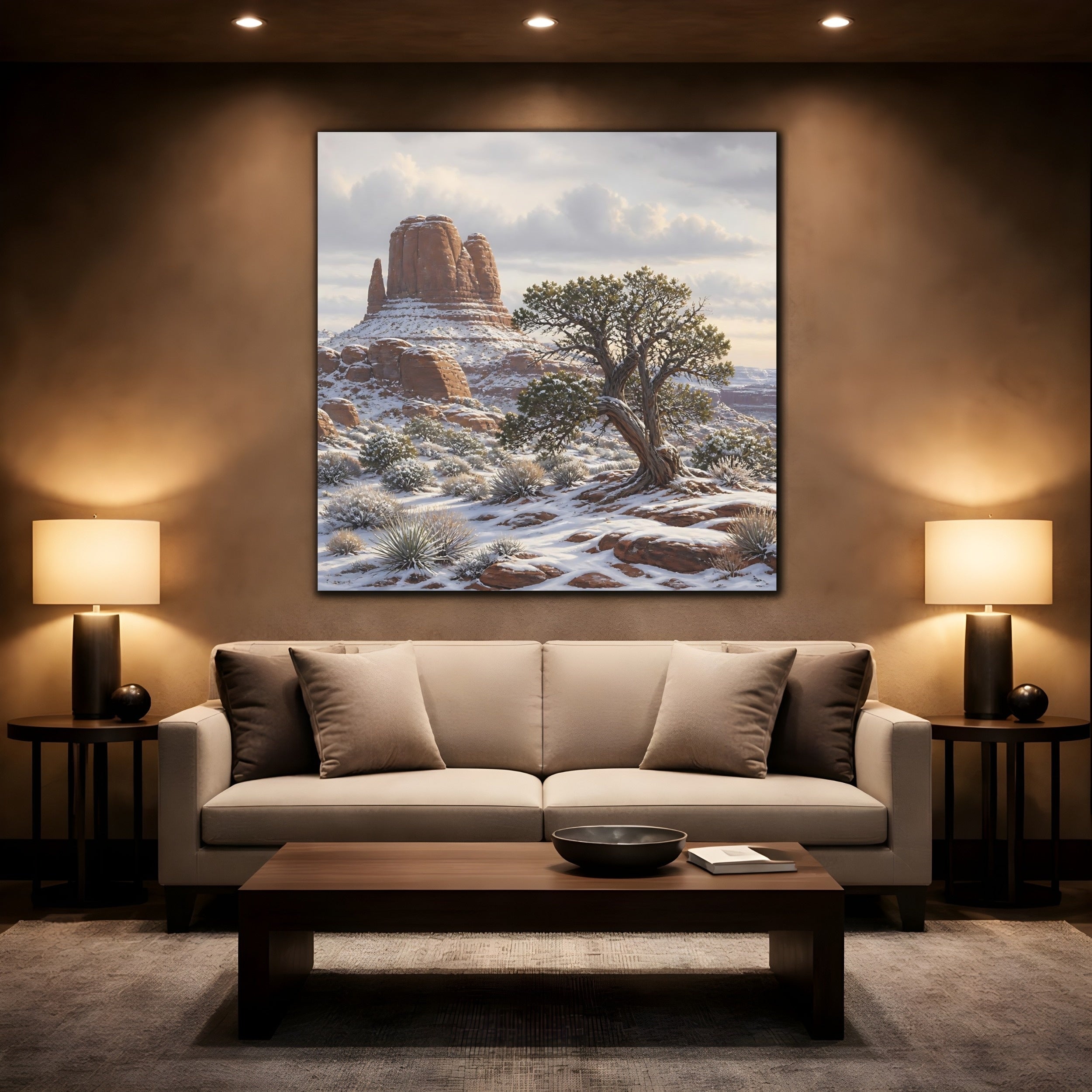 Mockup 2. Nature Desert Landscape Winter Desert Landscape shown as stretched canvas wall art