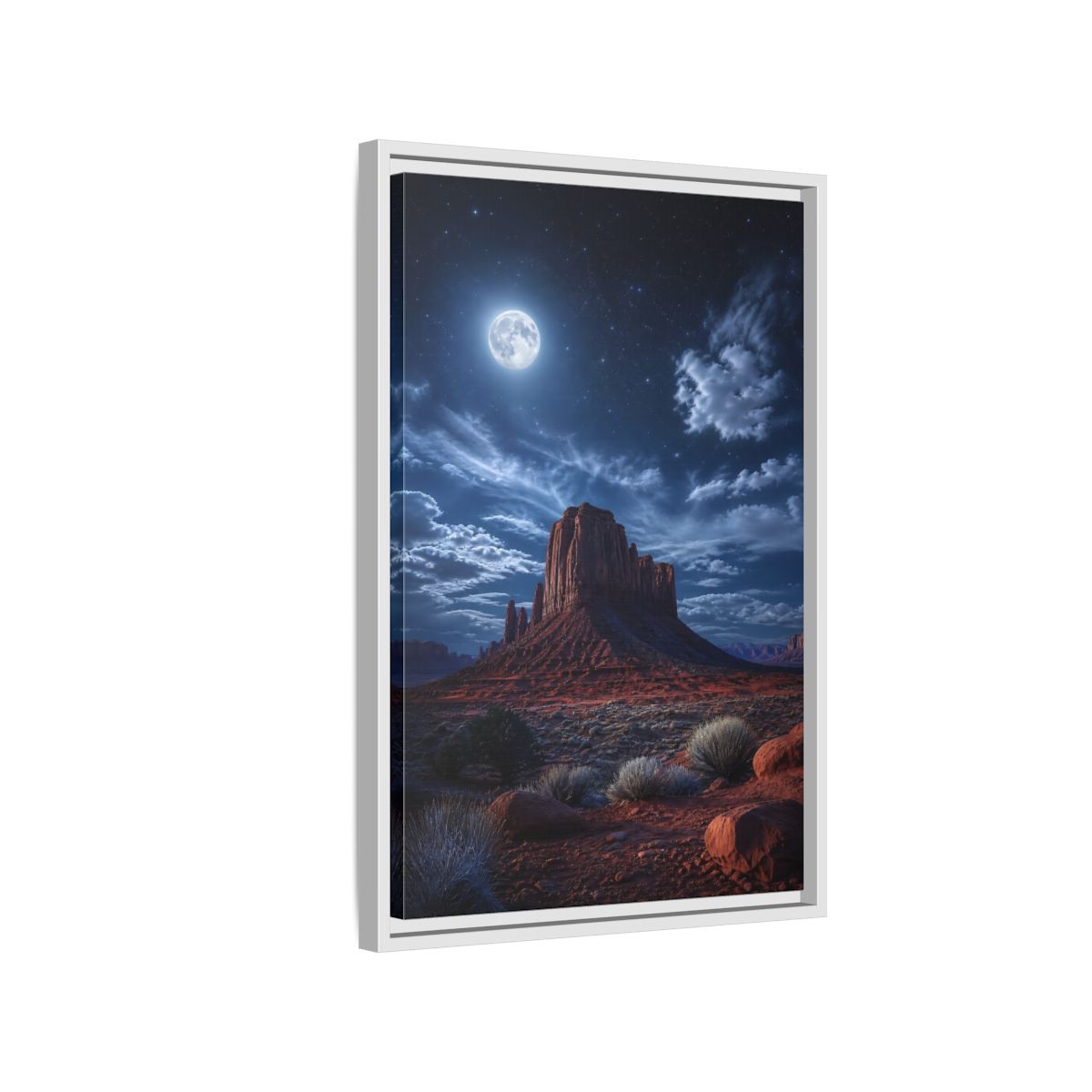 Side Mockup 1. Nature Desert Mesa Red And Blue Night shown as stretched canvas wall art