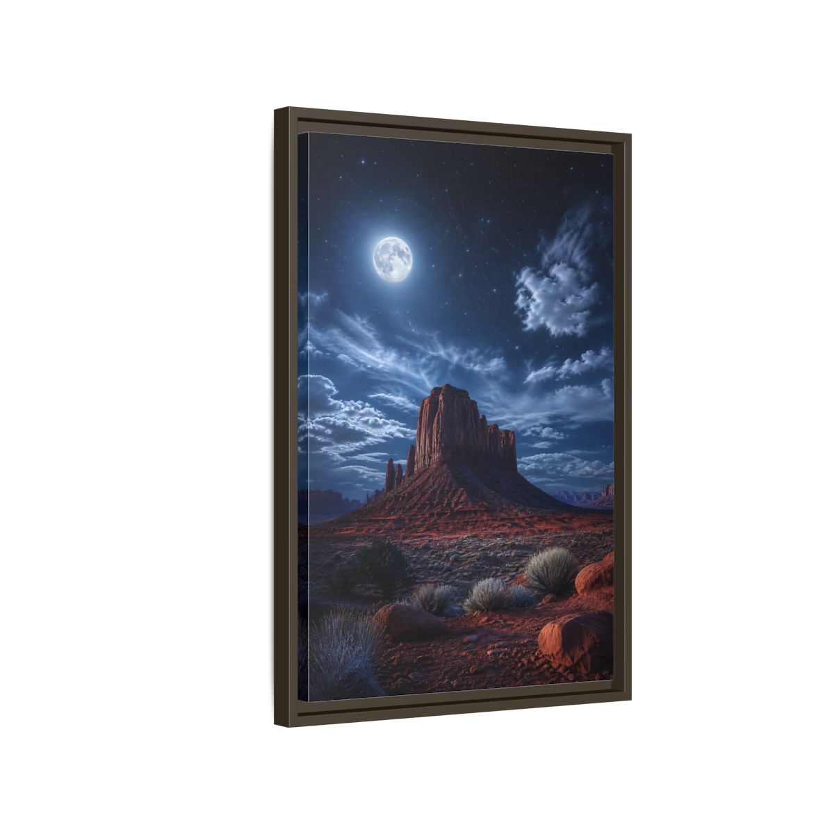 Side Mockup 2. Nature Desert Mesa Red And Blue Night shown as stretched canvas wall art