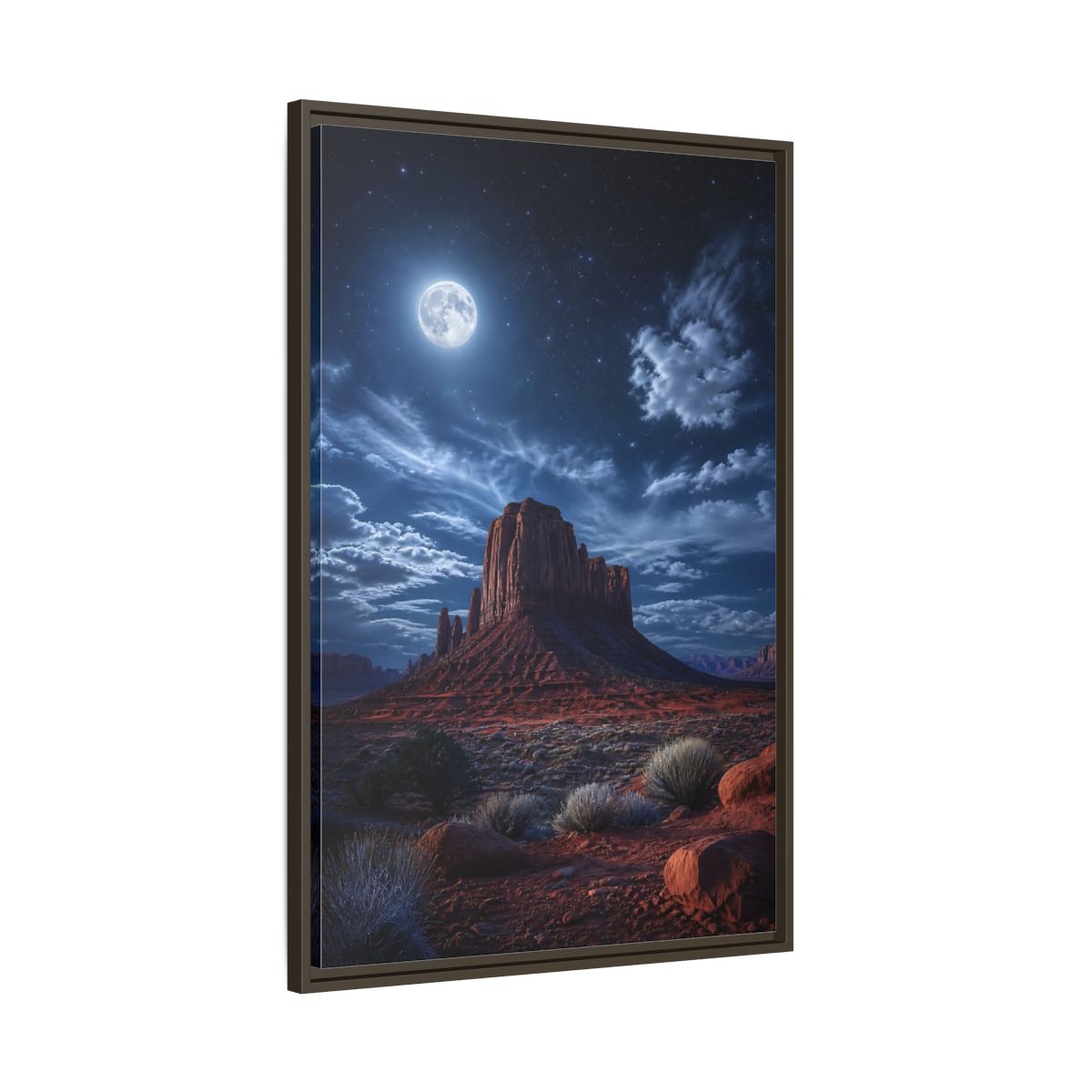 Main Mockup. Nature Desert Mesa Red And Blue Night shown as stretched canvas wall art