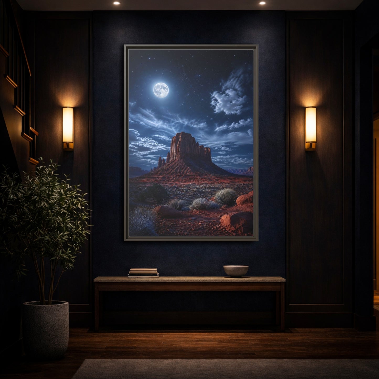 Mockup 4. Nature Desert Mesa Red And Blue Night shown as stretched canvas wall art