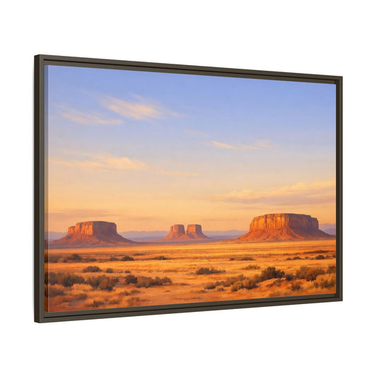 Main Mockup. Nature Desert Mesas Orange And Blue shown as stretched canvas wall art